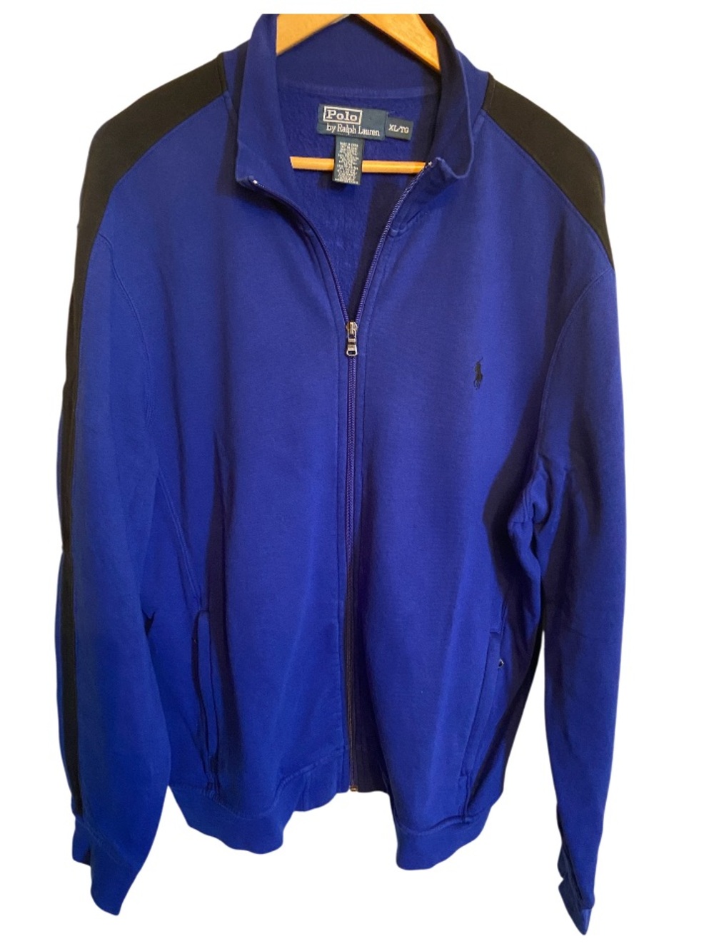 Polo Ralph Lauren men’s zip up track jacket, size XL, black stripe on sleeves
